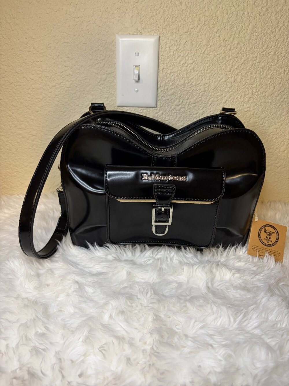 Dr Martens Patent Bow Bag Black Shoulder Crossbody Buckle NWT